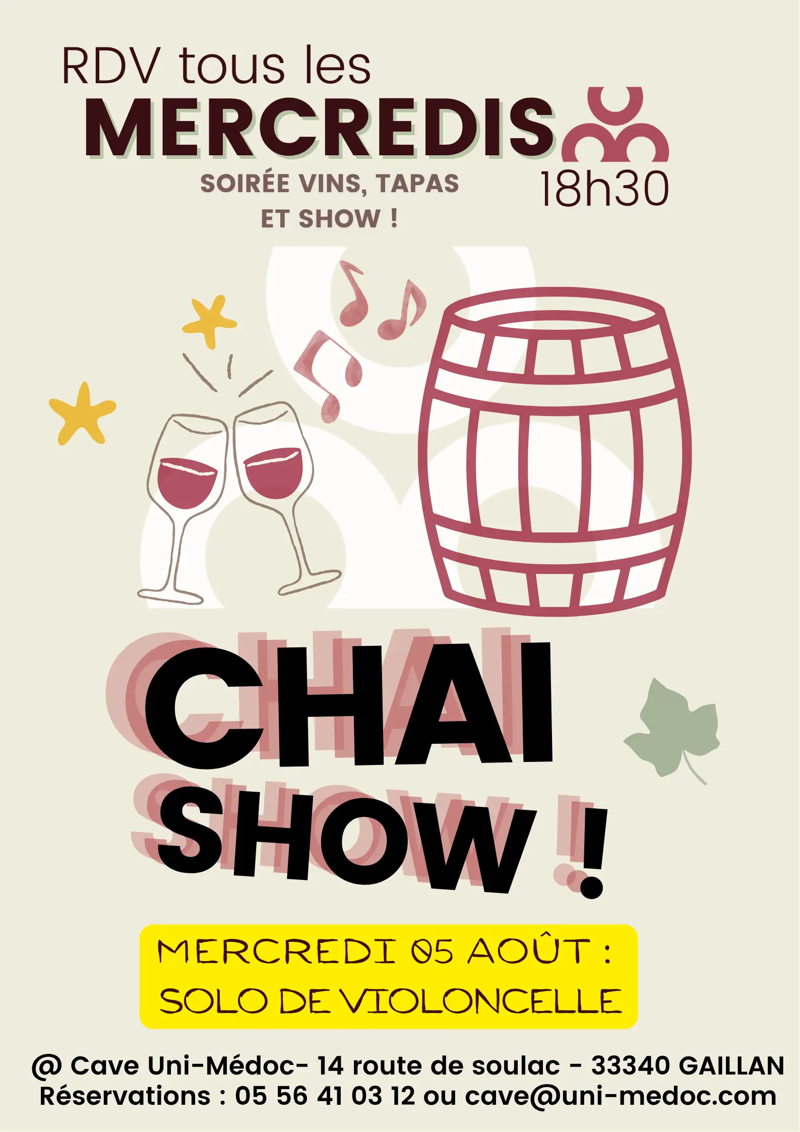 Chai Show : mercredis vin, tapas et musique à la Cave des Vignerons d'Uni-Médoc