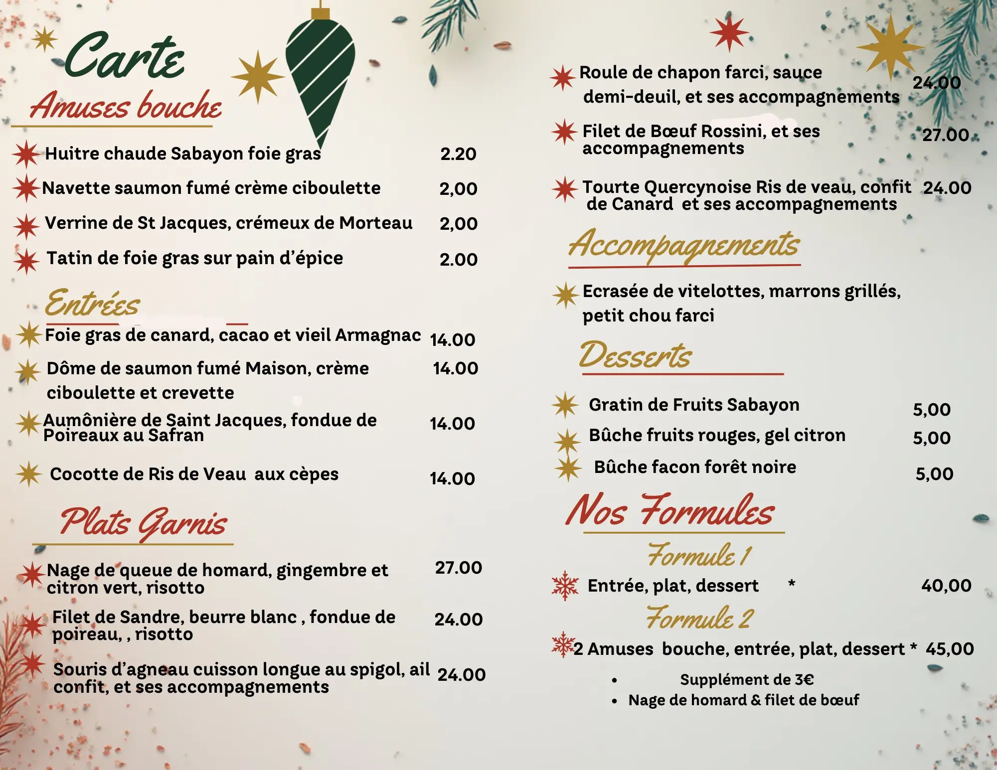 Menu de fêtes aux Aromates