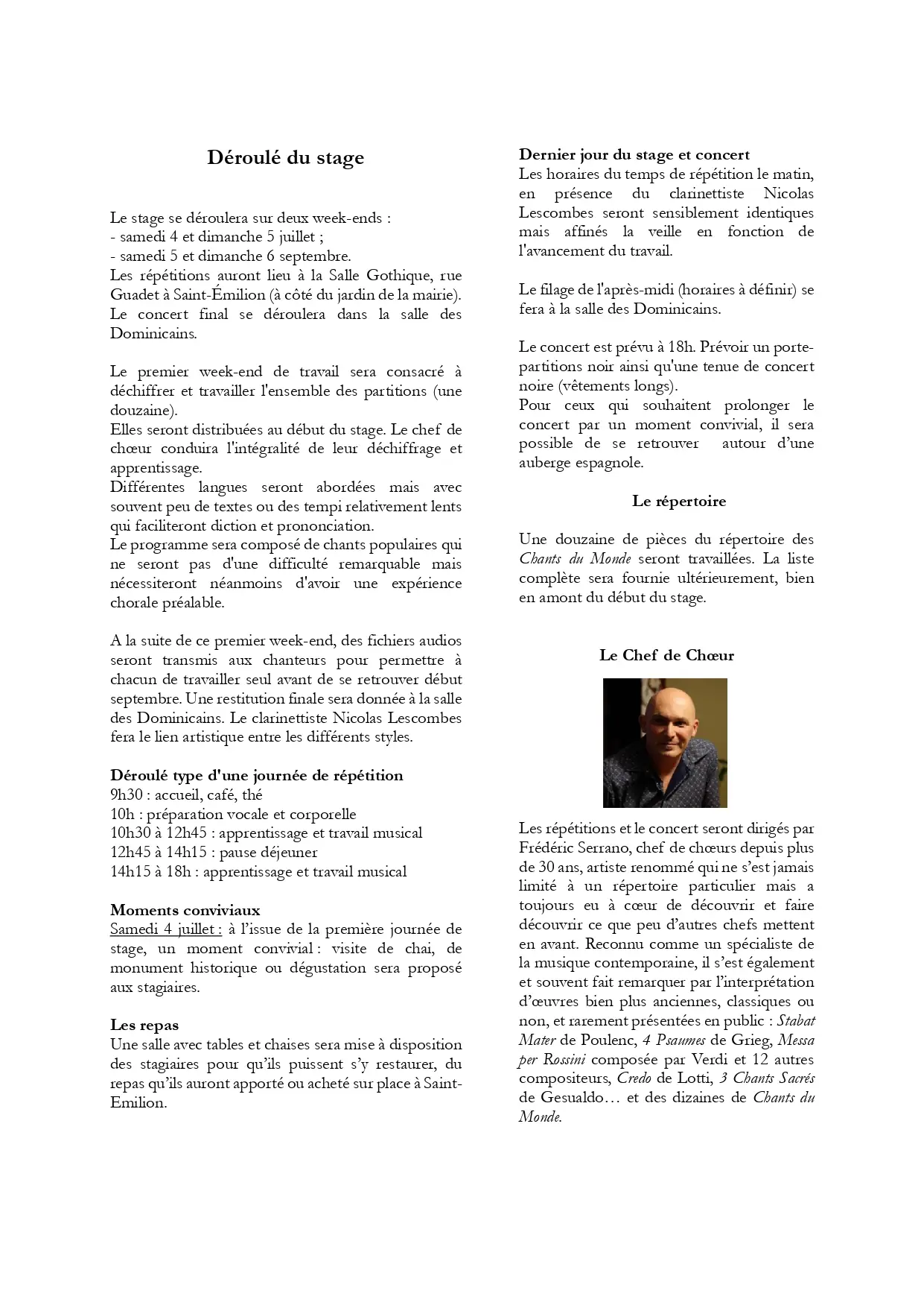 Stage de chant choral par le Festival Vino Voce - Chants du Monde