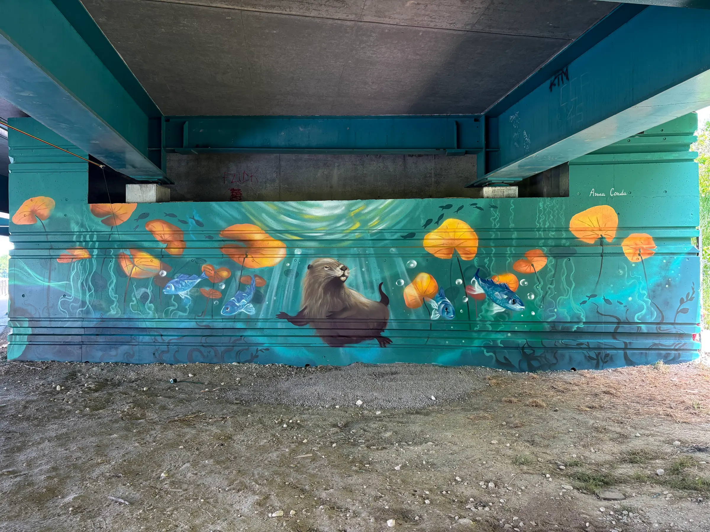 Fresque d'Anna Conda sur le Canal d'Orléans