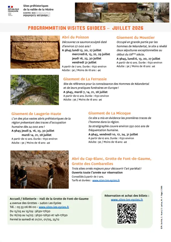 Les vacances de juillet sur les Sites préhistoriques de la vallée de la Vézère