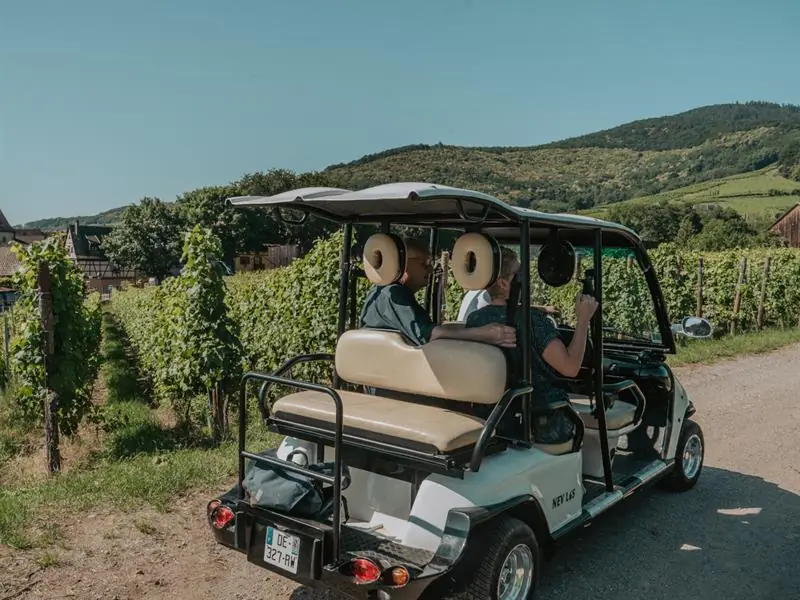 Promenade dans les vignes en véhicule électrique