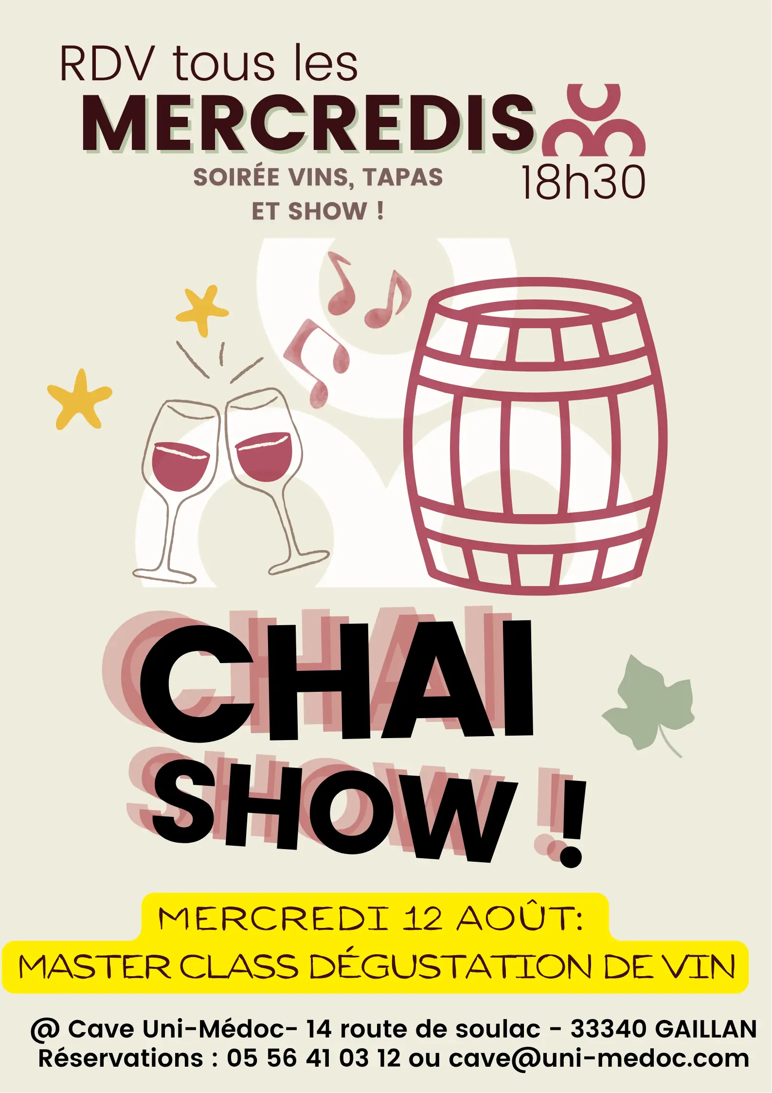 Chai Show : mercredis vin, tapas et musique à la Cave des Vignerons d'Uni-Médoc