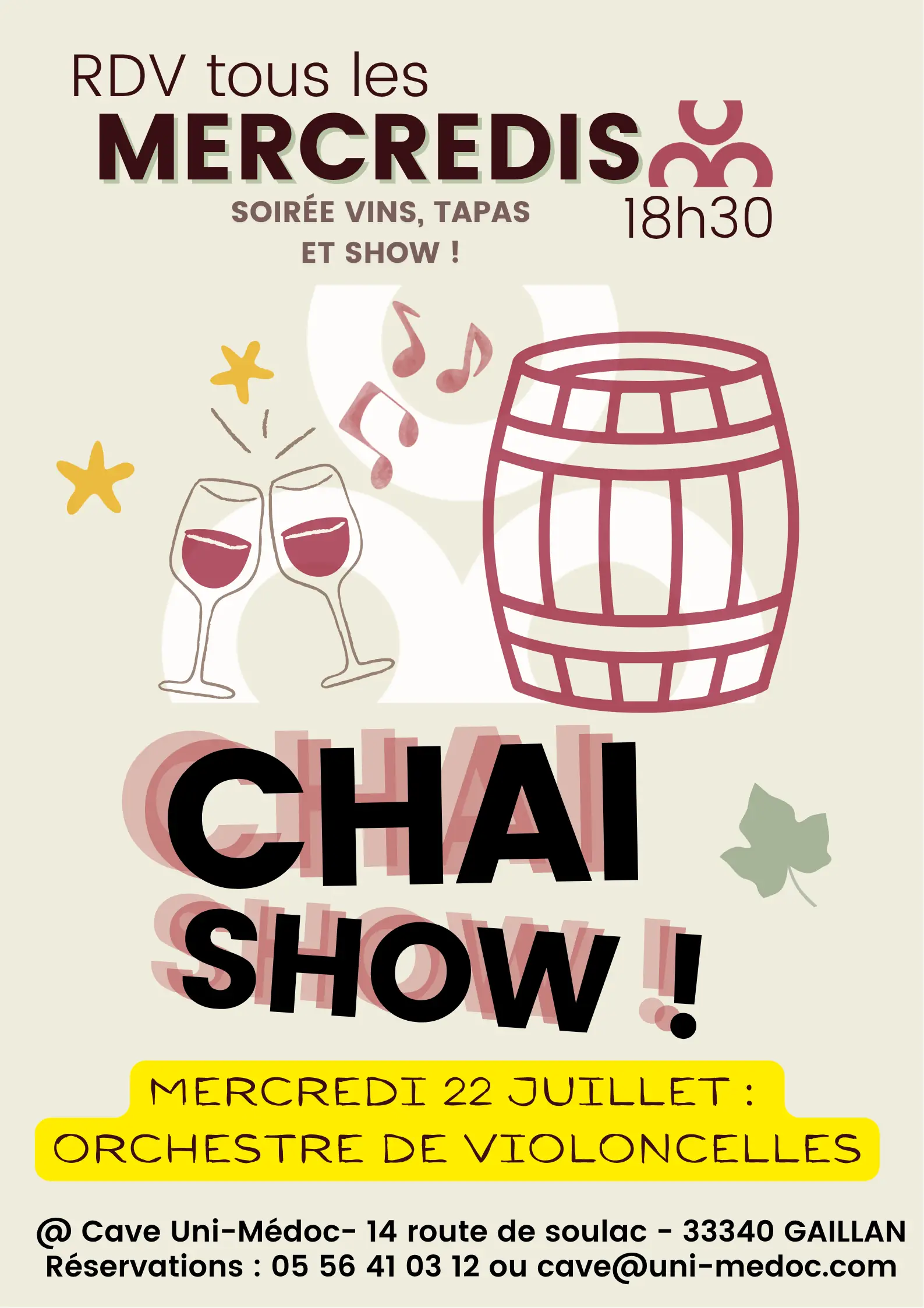 Chai Show : mercredis vin, tapas et musique à la Cave des Vignerons d'Uni-Médoc