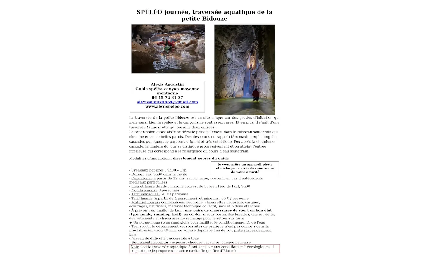 Spéléo journée, traversée aquatique de la petite Bidouze