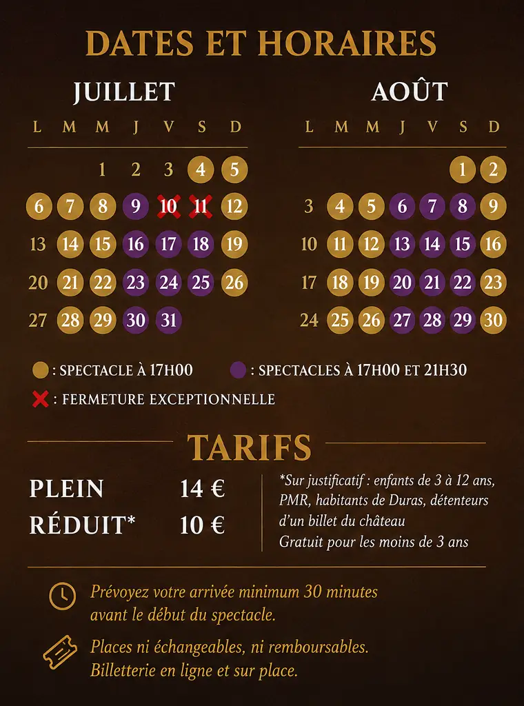 Légendes de Duras : Spectacle médiéval nocturne dans les jardins du château de Duras