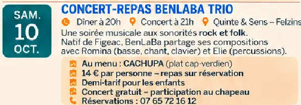 Concert-repas BenLaBa Trio à Felzins