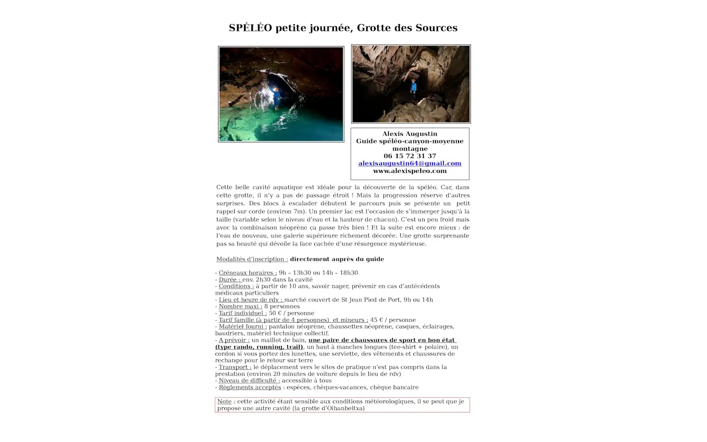 Spéléo petite  journée : grotte des sources
