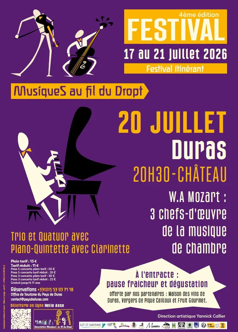 4ᵉ édition du Festival itinérant "Musiques au fil du Dropt" Mozart s'invite au château de Duras