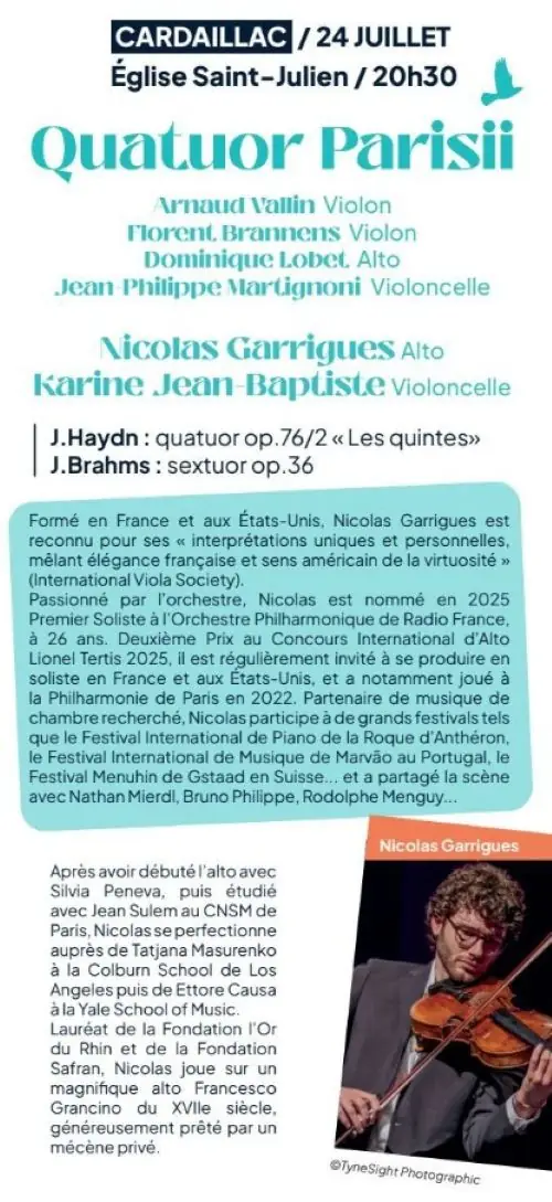 Festival « l’Envolée Musicale», Quatuor Parisii à Cardaillac