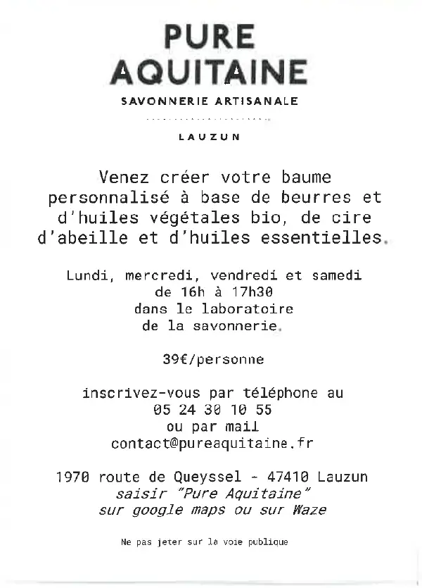 Atelier Pure Aquitaine - Création de baumes