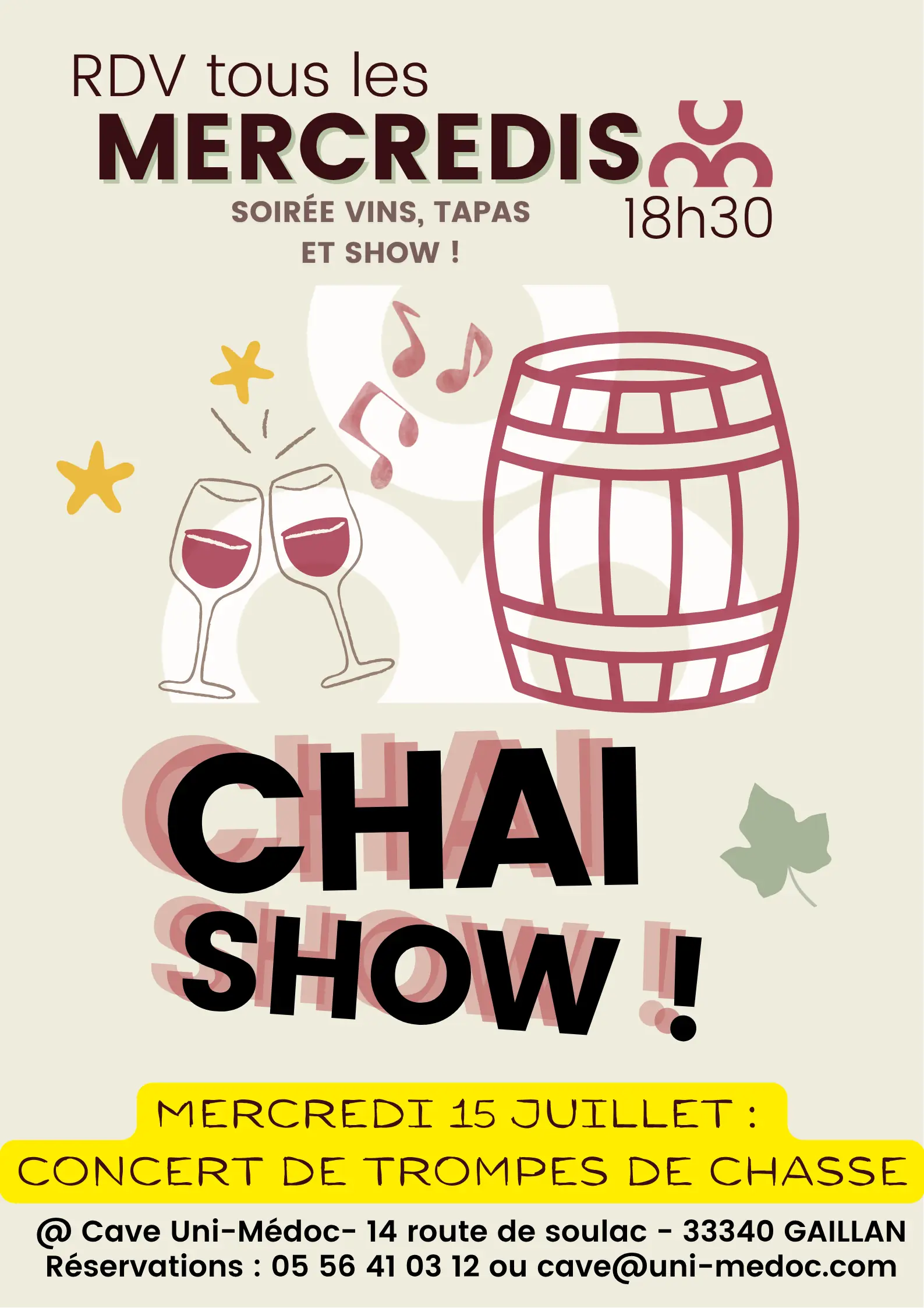 Chai Show : mercredis vin, tapas et musique à la Cave des Vignerons d'Uni-Médoc