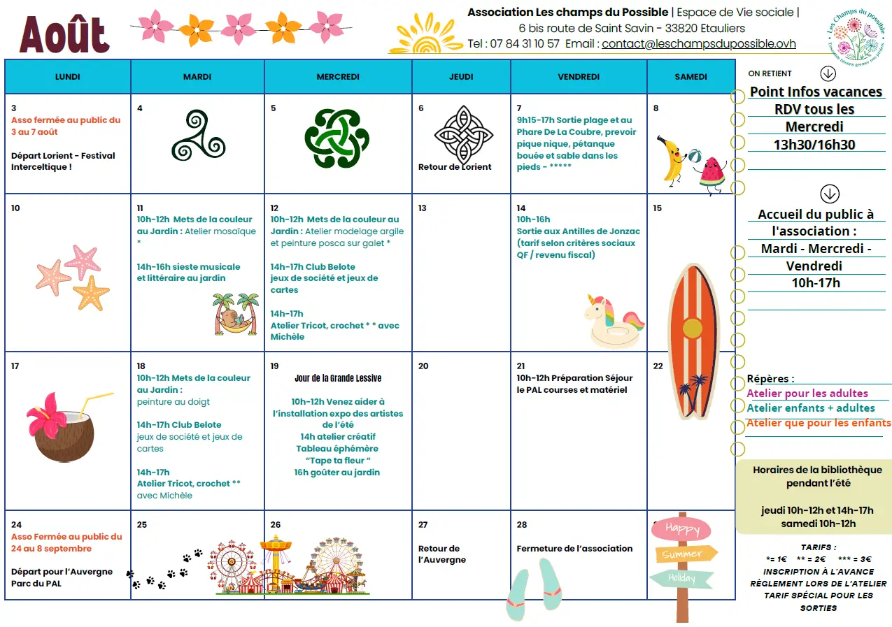 Programme des mois de juin/juillet/août "Les champs des possibles"