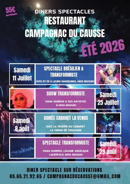 Les Diners spectacles au restaurant Campagnac du Causse
