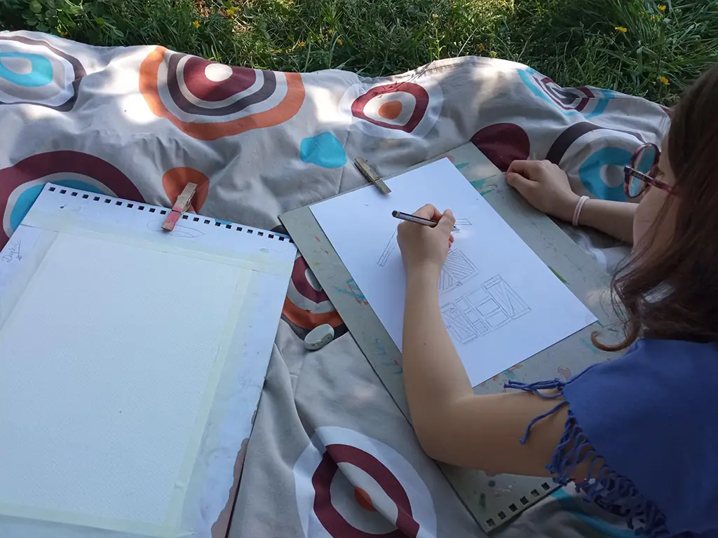 Aquarelle et dessin en plein air à Mios