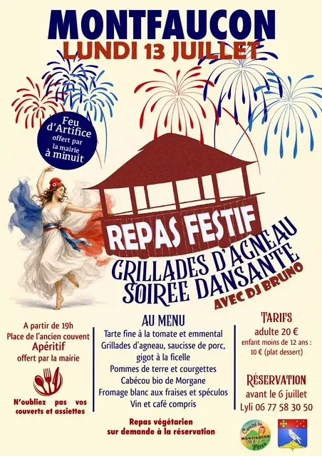 Repas et feu d'artifice à Montfaucon