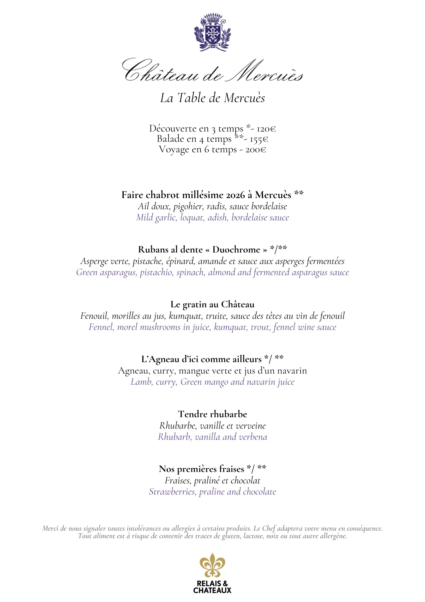 Menu de pâques au Château de Mercuès