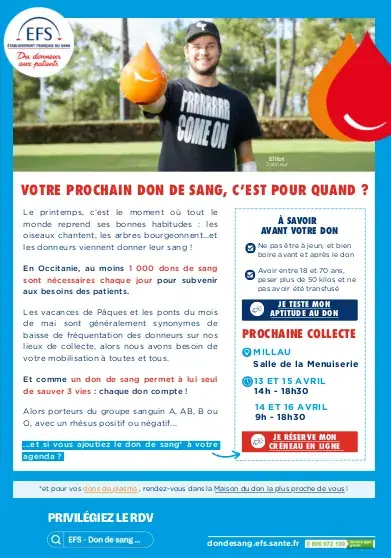 Don du sang 2026 à Millau