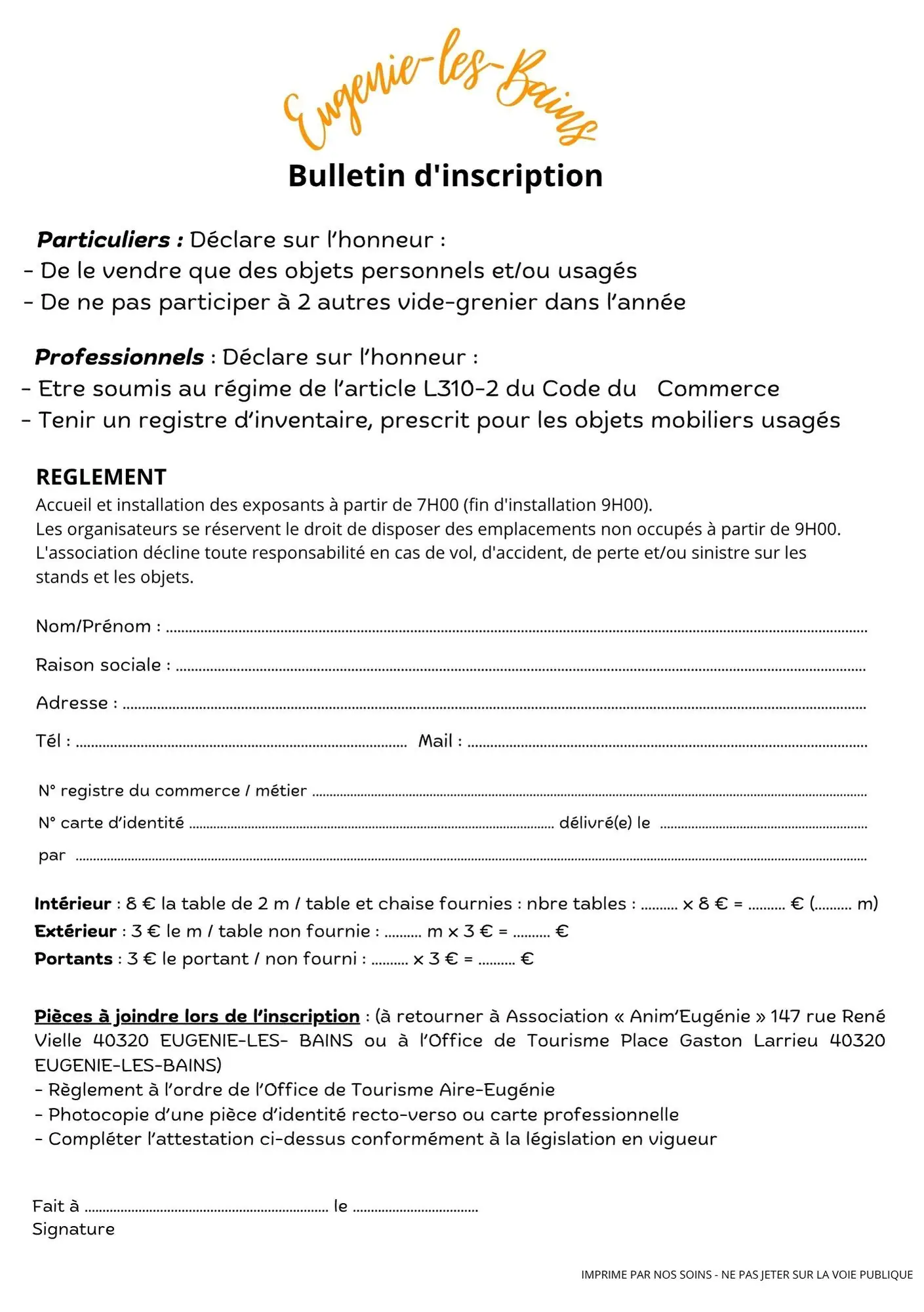 Vide Grenier à Eugénie les Bains